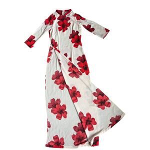 Modern White Qipao Dress with Red Poppy Detail - Size Small